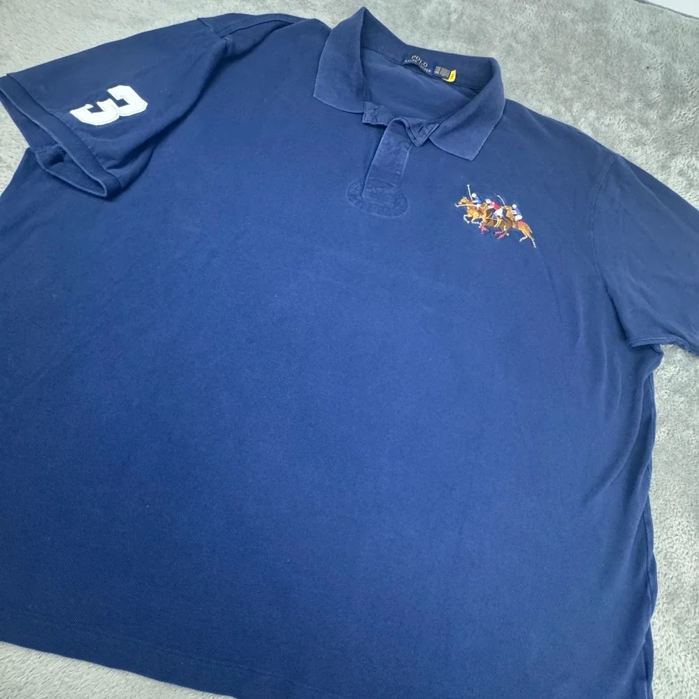 Polo Ralph Lauren Polo Shirt Mens 4XB Navy Blue Excellent Triple Pony Big & Tall